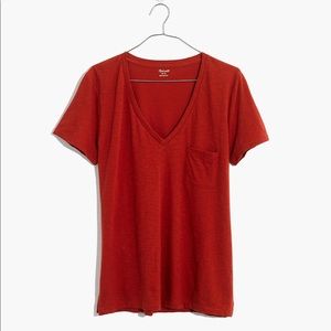 Madewell Whisper V-Neck Pocket Tee Dark Cinnabar